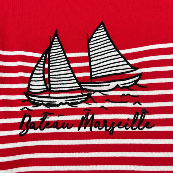 Talbots Tee Shirt Size 2X Nautical Stripe Red White Sailboat Bateau Marseille - Picture 4 of 10